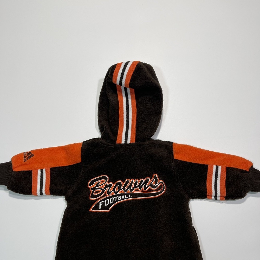 Vintage 90s Adidas Cleveland Browns Fleece Hooded Body Suit Romper Sz 3/6 Months - Picture 4 of 8
